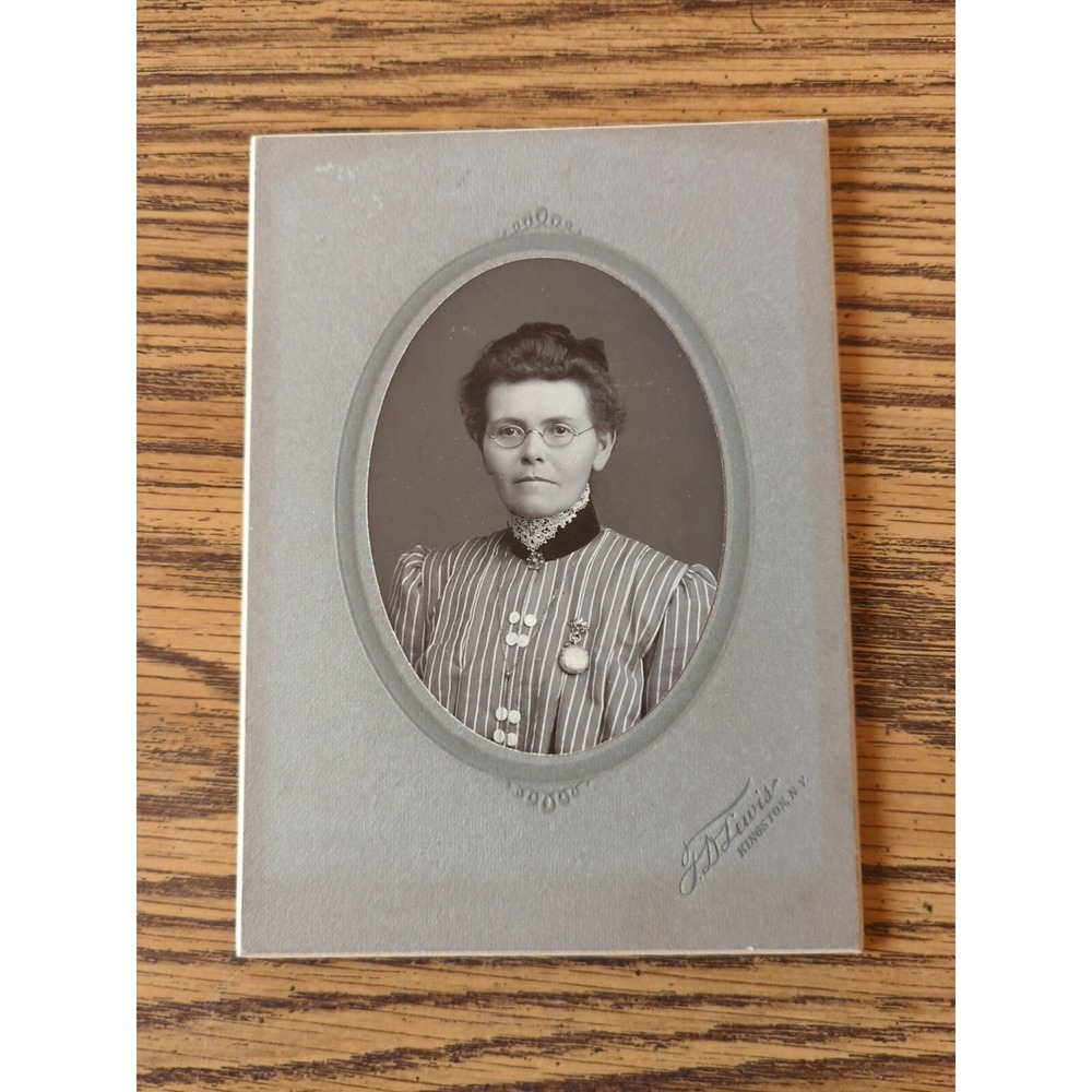 Antique Cabinet Card Woman Portrait Victorian Photo J.D. Lewis Kingston NY